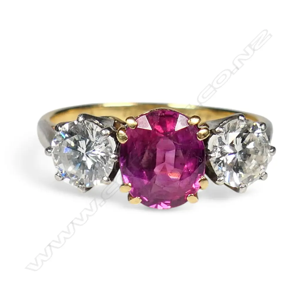 An estate 18ct gold ruby and diamond ring, Image 1++