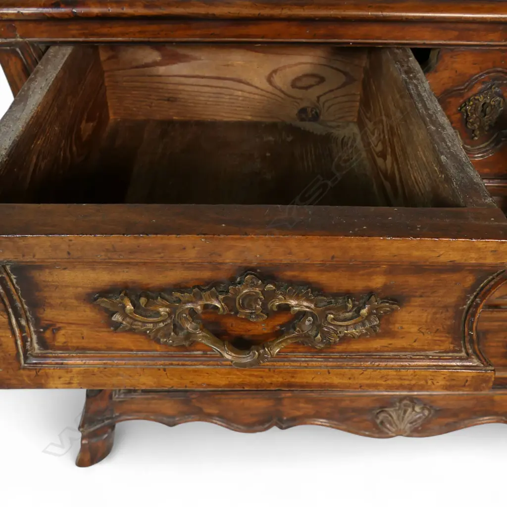A French antique style walnut bombe commode, Image 1++