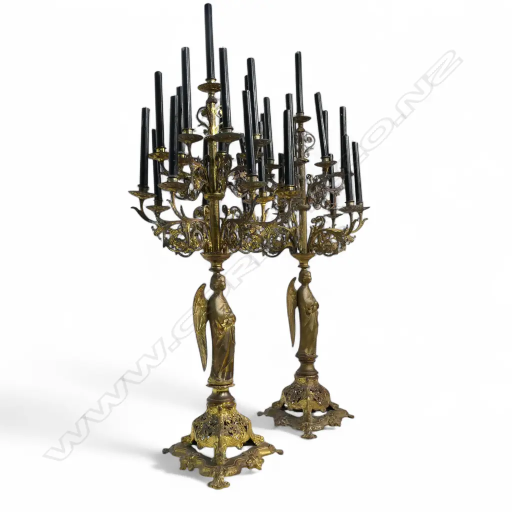 A pair of impressive late 19thC gilded iron French church candelabra, Image 1++