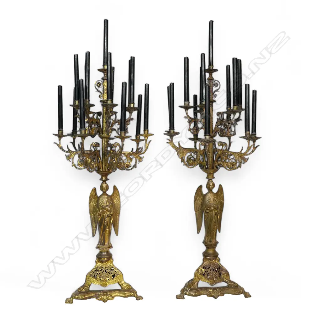 A pair of impressive late 19thC gilded iron French church candelabra, Image 1++