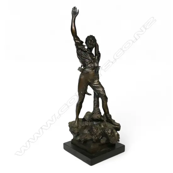 A large 19thC French spelter nautical sculpture titled 'Detresse' (Distress),