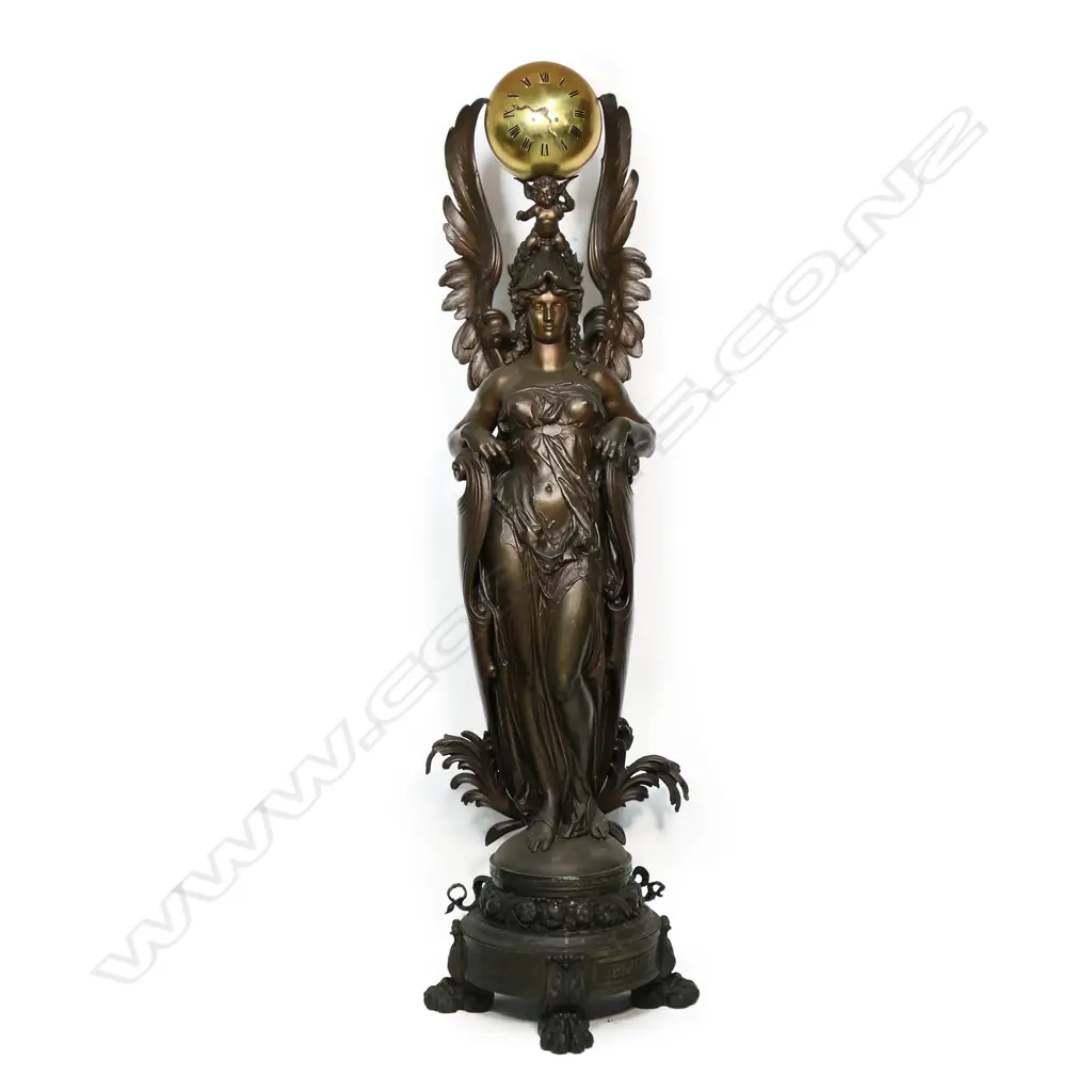 A very impressive 19thC French monumental bronzed spelter statue of the Greek Goddess Athena mounted with a clock, Image 1++