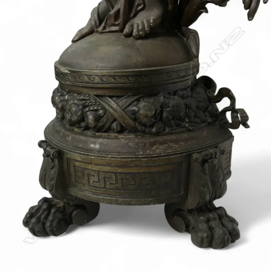 A very impressive 19thC French monumental bronzed spelter statue of the Greek Goddess Athena mounted with a clock, Image 1++