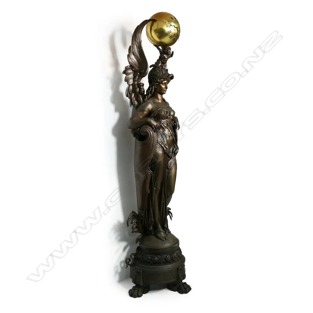 A very impressive 19thC French monumental bronzed spelter statue of the Greek Goddess Athena mounted with a clock, Image 1++