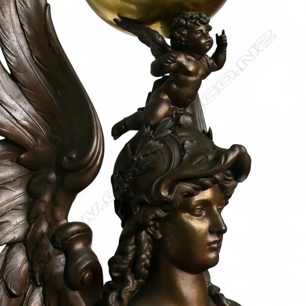 A very impressive 19thC French monumental bronzed spelter statue of the Greek Goddess Athena mounted with a clock, Image 1++