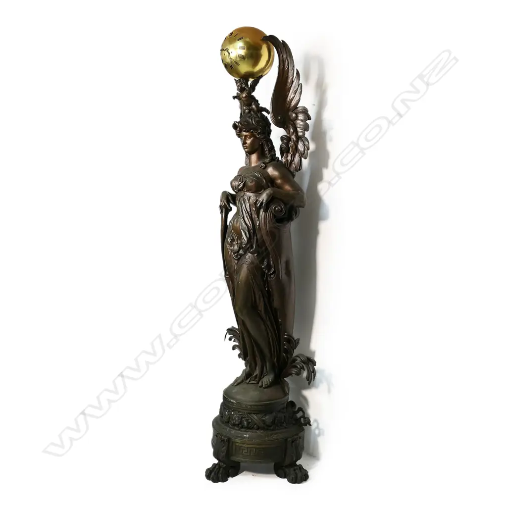 A very impressive 19thC French monumental bronzed spelter statue of the Greek Goddess Athena mounted with a clock, Image 1++