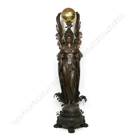 A very impressive 19thC French monumental bronzed spelter statue of the Greek Goddess Athena mounted with a clock,