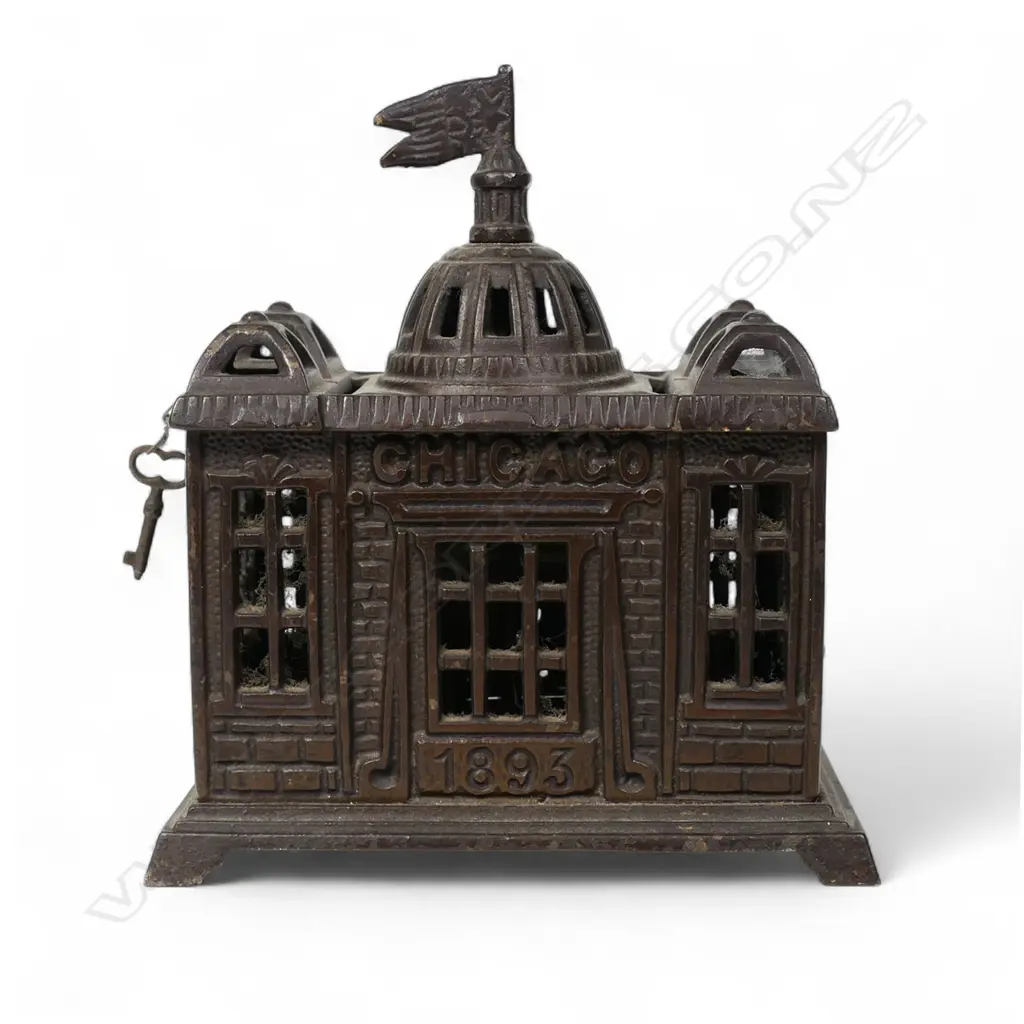 An 1893 John Harper cast iron 'Chicago Bank' still bank, Image 1++