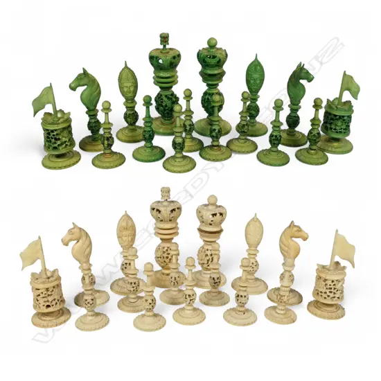 A 19thC Burmese ivory chess set,