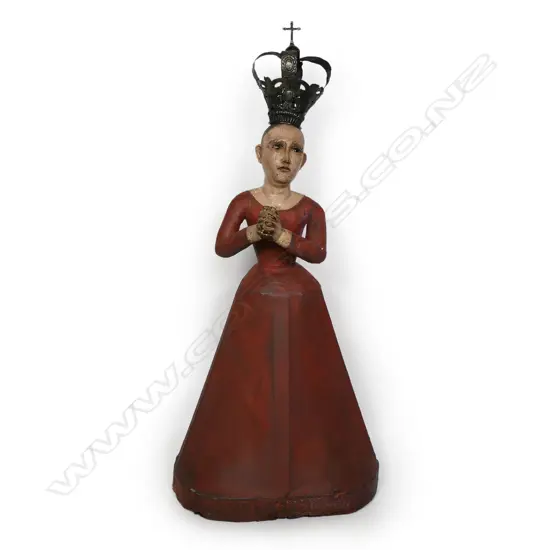 An 18thC folk art wood, paper machè and gesso figure of Mater Dolorosa (The Sorrowing Virgin),