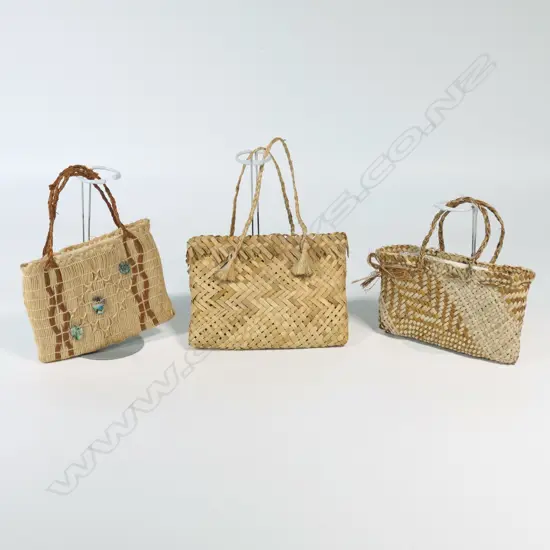 Dr Te Aue Davis (Ngati Maniapoto Ngati Uekaha 1925-2010) woven set of 'The three Baskets of Knowledge',