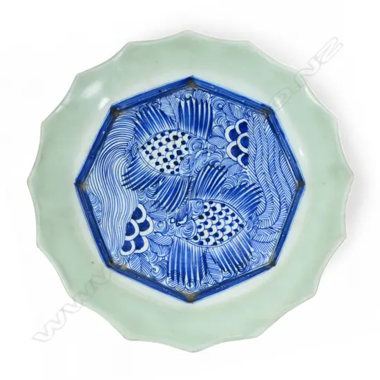 A Meiji Japanese octagonal blue and white dish,
