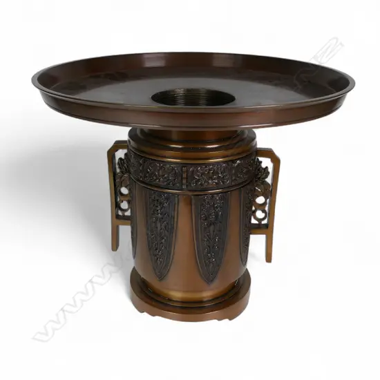 An old Japanese bronze usubata ikebana flower vase,