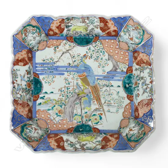 A 19thC Japanese Arita Imari porcelain large square dish,