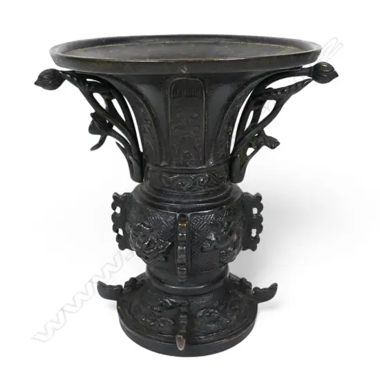 An old Chinese bronze archaic style Gu form vase,