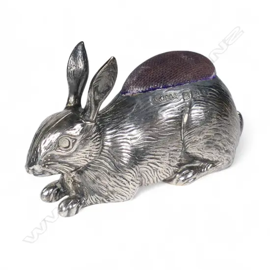 A rare Edwardian silver rabbit pin cushion,