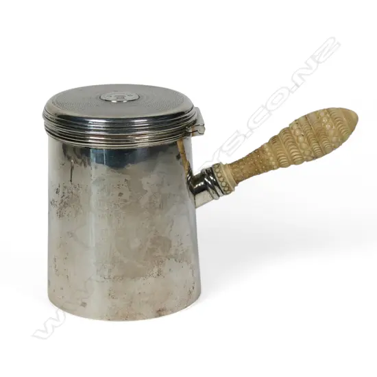 An uncommon William IV silver and ivory handled shaving pot,