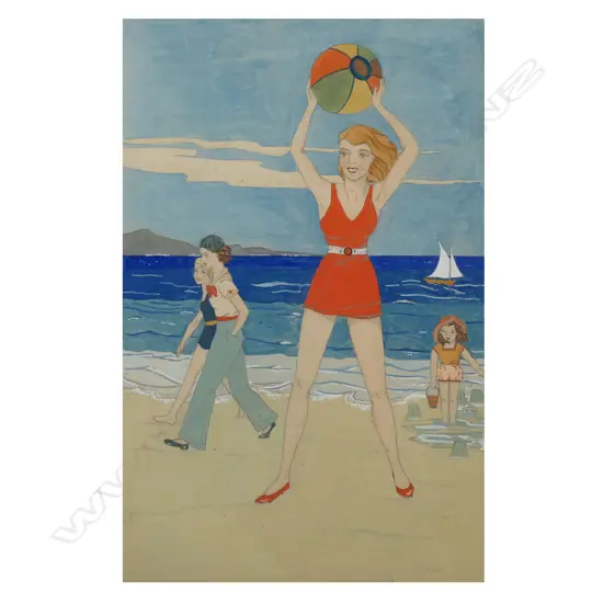 Heather Masters (NZ 1917-2012) Women and Beachball,