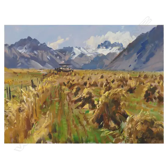 Douglas Badcock (NZ 1922-2009) Oat Crop Upper Ahuriri Valley Sth Canty NZ,