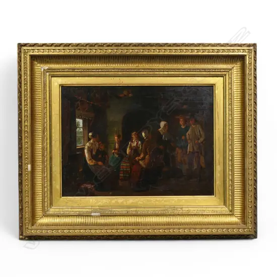 Sven Victor Helander (Sweden 1839-1901) 'Interior Scene with Women Spinning',