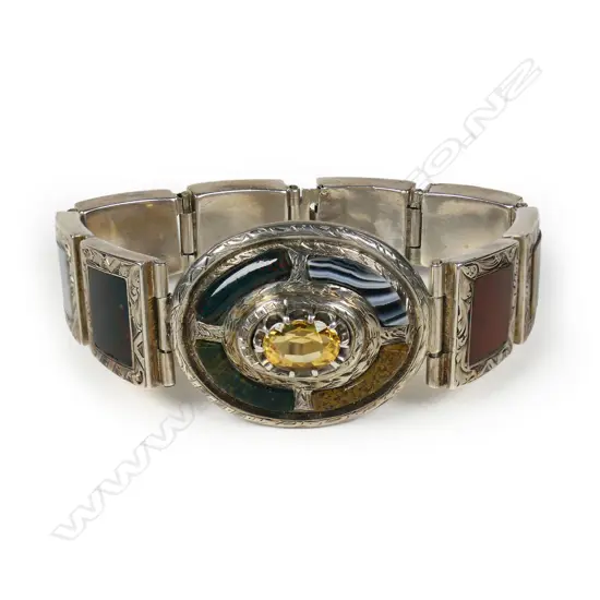 A good c.1900 silver agate and citrine set bracelet,