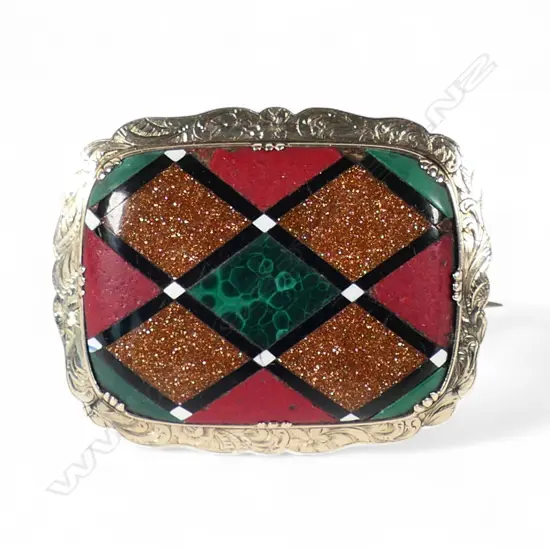 A Victorian 9ct gold agate and goldstone brooch,