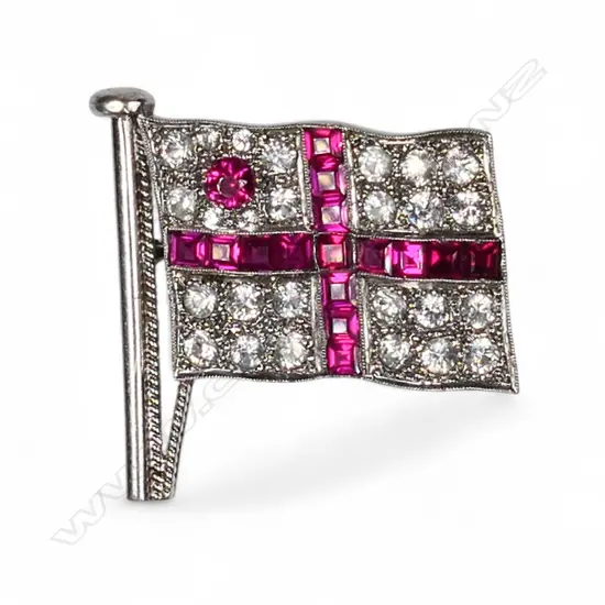 A vintage platinum ruby and spinel brooch,