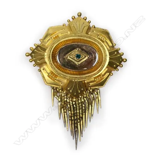 A Victorian Etruscan revival gilded 9ct gold large brooch,