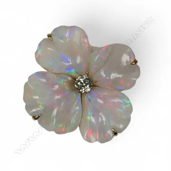 A 15ct gold opal and diamond brooch,