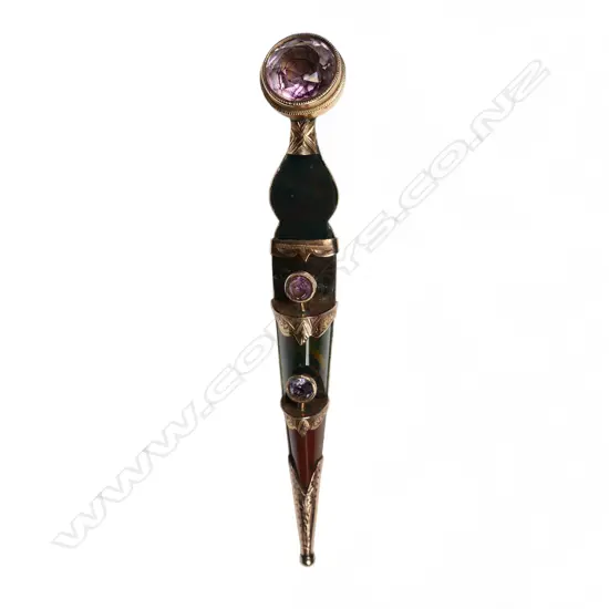 A c.1900 9ct gold and various stone set Scottish dirk brooch,