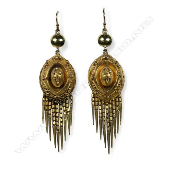 A pair of Victorian 9ct gold Etruscan style tassel earrings,