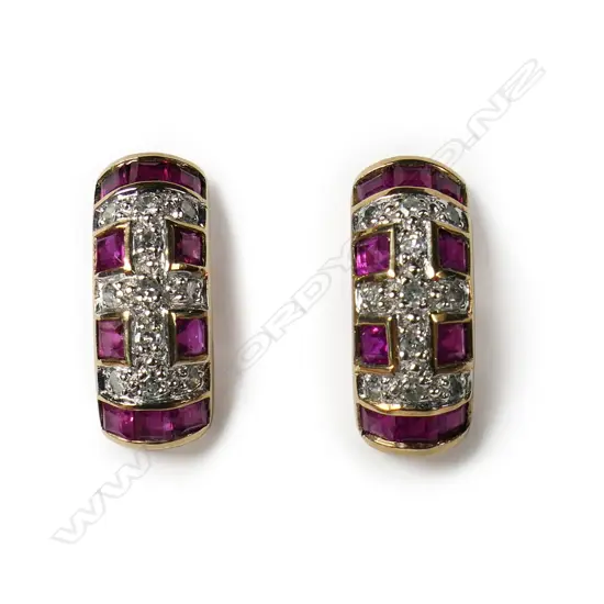 A pair of 10ct gold ruby and diamond earrings,