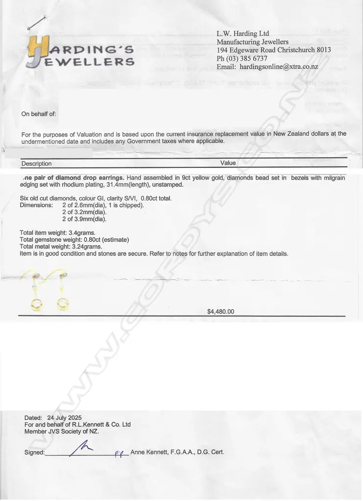 A pair of 9ct gold and diamond drop earrings, Image 1++