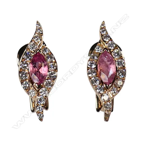 A pair of 18ct gold pink sapphire and diamond earrings,