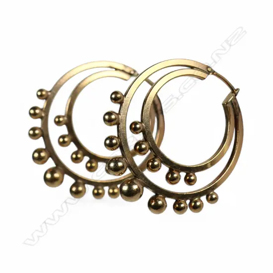 A pair of large vintage 9ct gold double circle earrings,