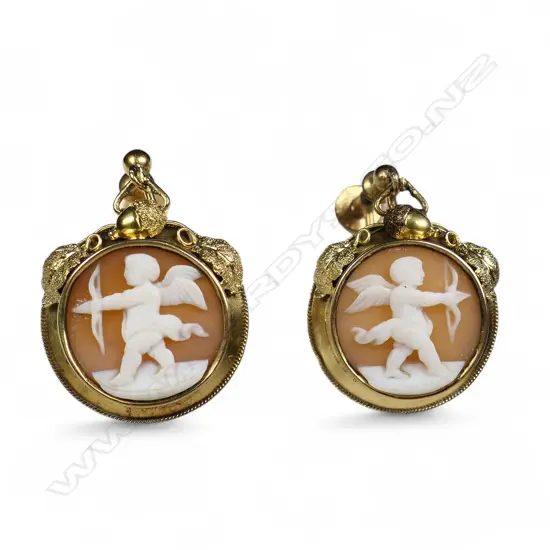 A pair of Victorian 15ct gold and cameo drop earrings,