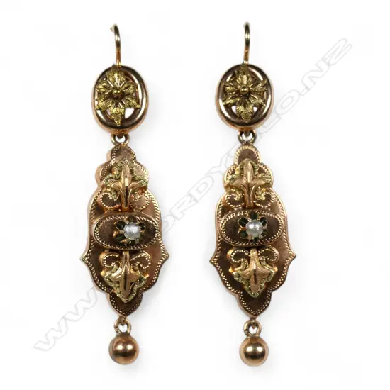 A pair of Victorian 9ct rose and yellow gold drop earrings,