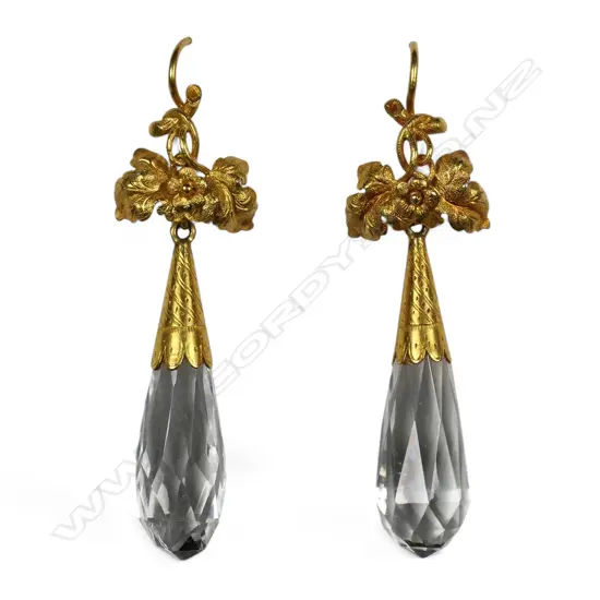 A pair of 19thC 18ct gold and crystal drop earrings,