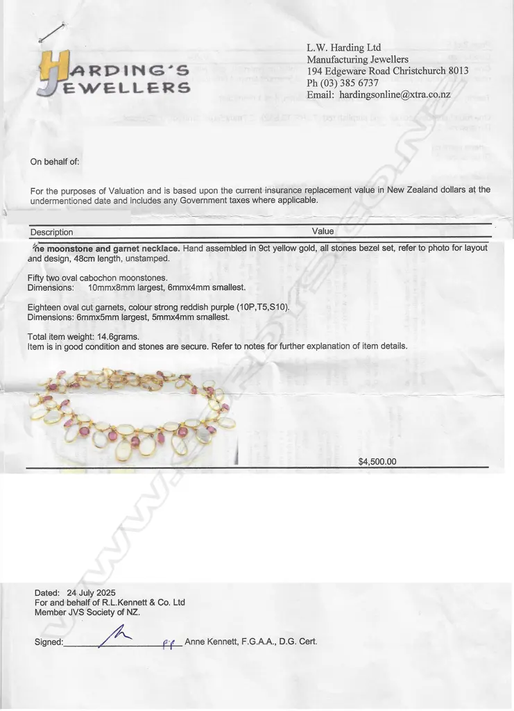 An Edwardian 9ct gold moonstone and garnet necklace, Image 1++