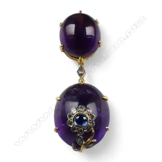 An antique style silver gilt amethyst sapphire and diamond pendant,