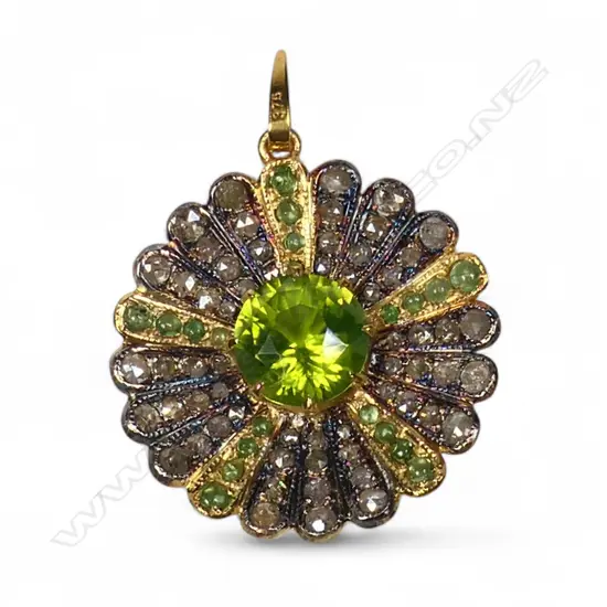 An antique style silver gilt diamond tsavorite and peridot pendant,