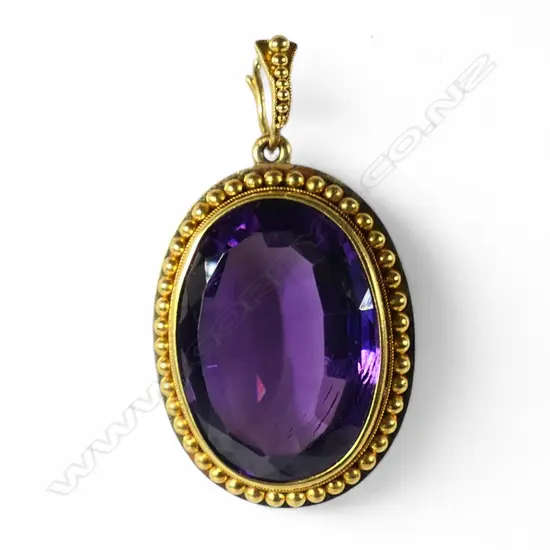 A Victorian 15ct gold and large amethyst pendant,