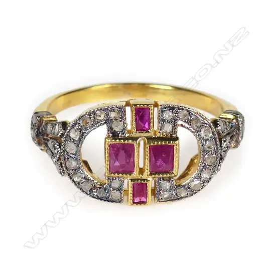 An antique style silver gilt ruby and diamond ring,