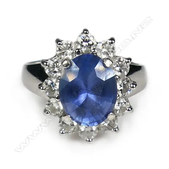 A 14ct white gold sapphire and diamond ring,