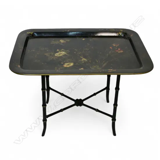 A highly decorative early 19thC black lacquer tray attributed to Jennens and Bettridge,