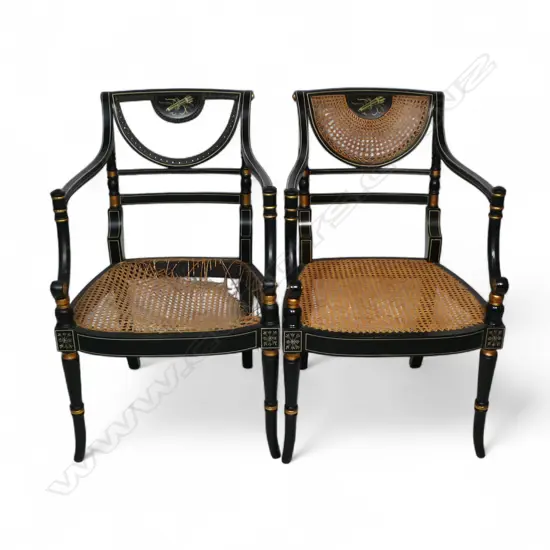A pair of Regency style quality ebonised armchairs,