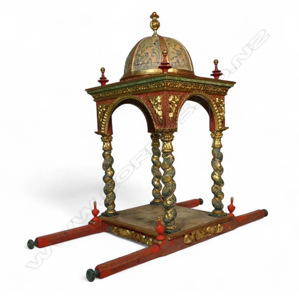 An uncommon 19thC European ornate religious processional baldachin, Image 1++