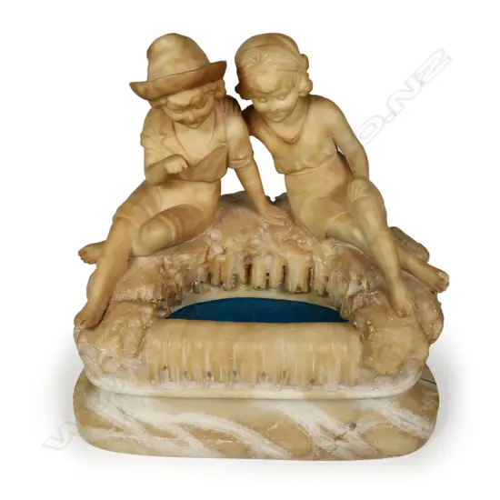 A c.1900 Italian carved pale alabaster sculptural lamp,