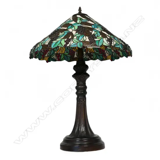 A late 20thC Tiffany style leadlight stained glass table lamp,