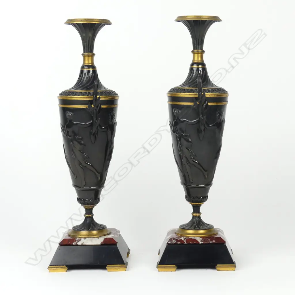 A pair of 19thC French bronze urns Image 1++